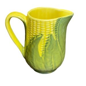 Vintage Shawnee Yellow and Green Corn King Design Ceramic Pitcher. Embossed.